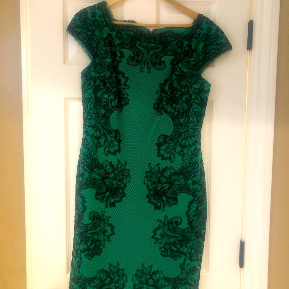 Green and black midi cocktail dress